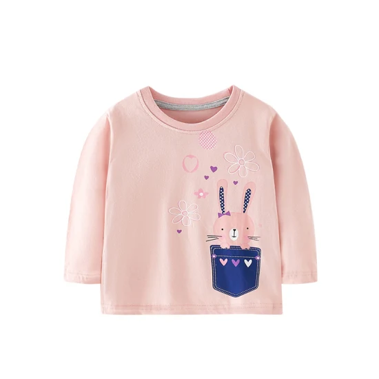 Abbigliamento per bambini T-shirt casual con colletto tondo e stampa di cartoni animati per bambini a maniche lunghe in puro cotone per neonati