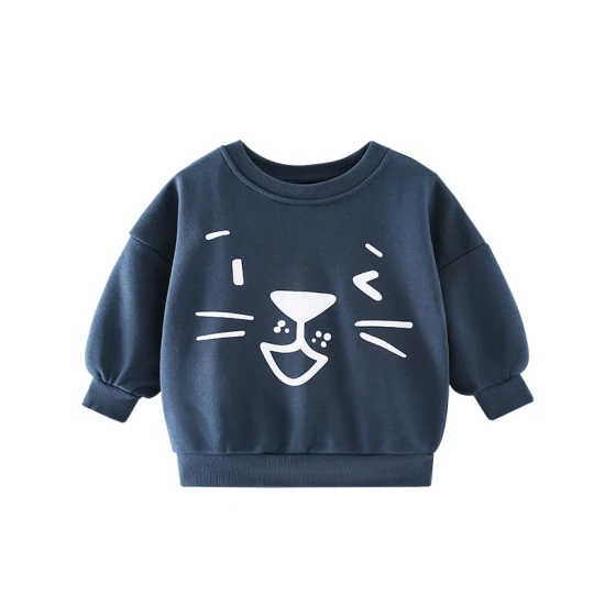 I bambini in cotone con stampa cartoon di nuovo stile indossano abiti caldi per bambini, camicia con colletto tondo, camicia con cappuccio